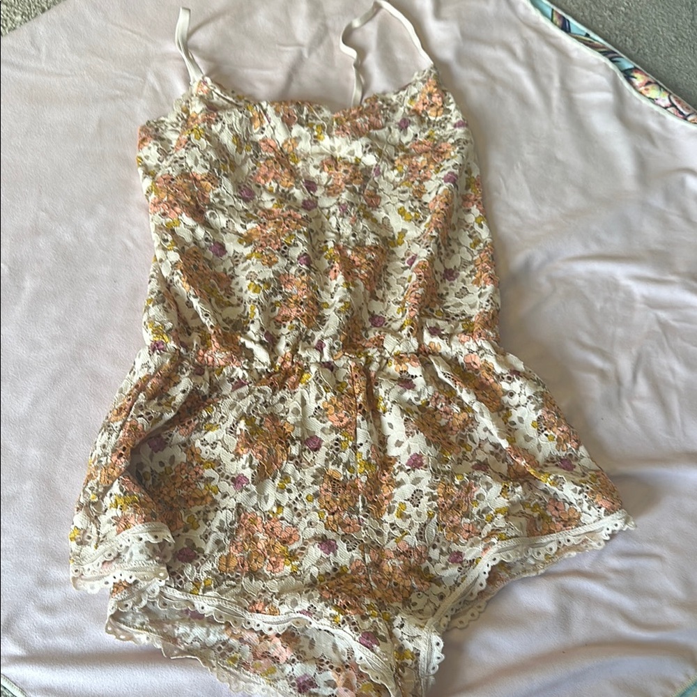 Floral Lace Trim Romper